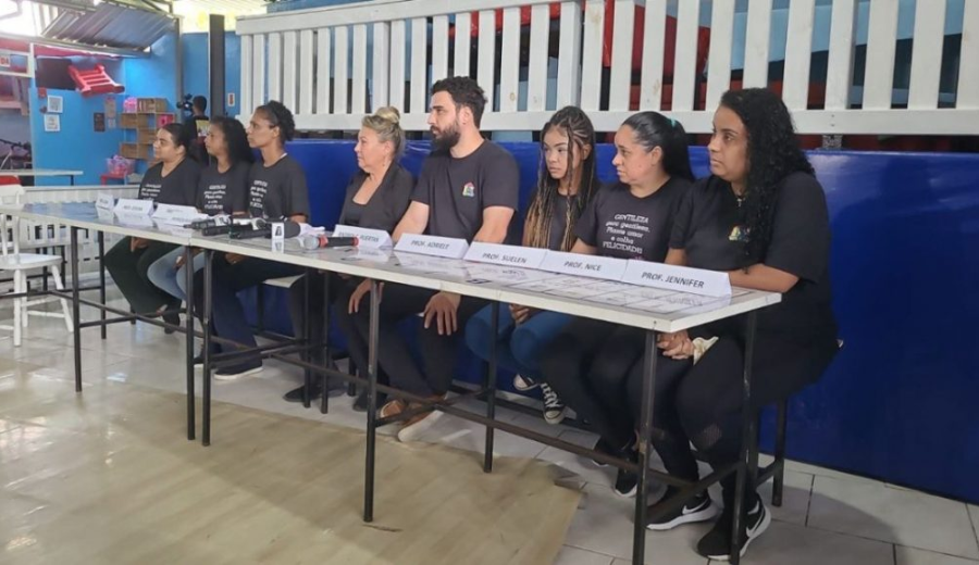 Foto: coletiva de imprensa na creche Cantinho Bom Pastor | Reprodução | Cristóvão Vieira | O Município Blumenau