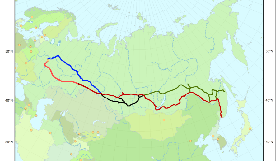Linha Transiberiana em vermelho - Foto: Wikipedia / Reprodução