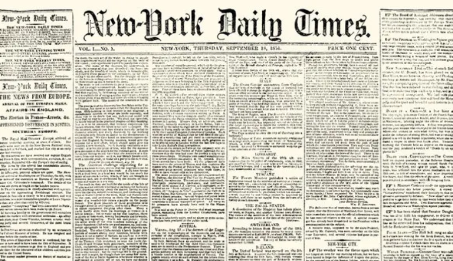 1ª edição do New York Daily Times - Foto: The New York Times / Reprodução
